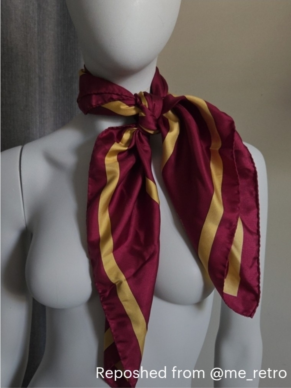 Vintage 100% Silk  Burgundy and Gold Striped Neck Scarf